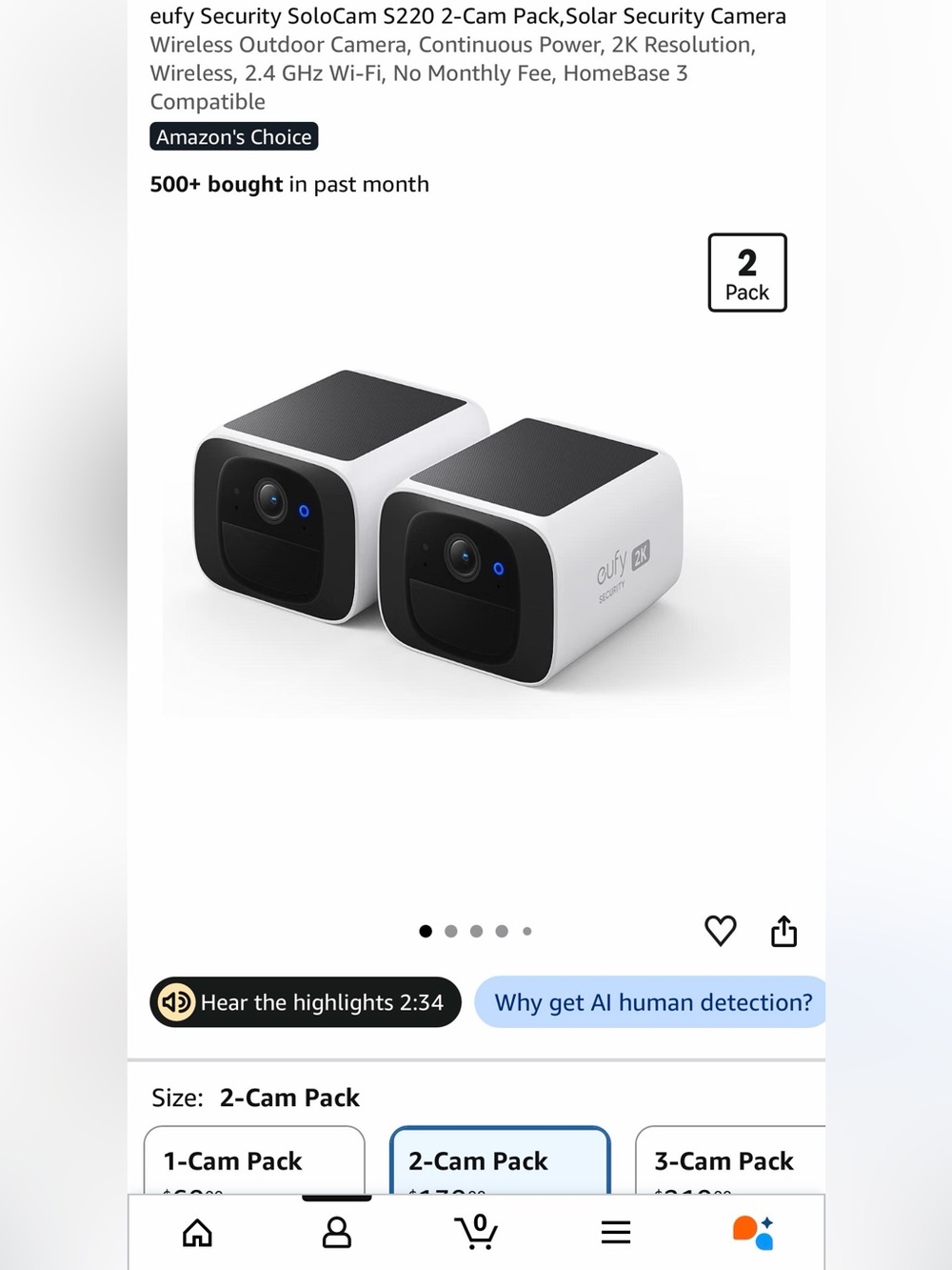 Eufy Security Camera 2-Cam Pack - Solar Power